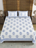 BLOCKS OF INDIA Hand Block Print Cotton King Size Bedsheet (Blue Pot)