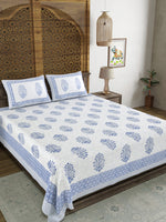 BLOCKS OF INDIA Hand Block Print Cotton King Size Bedsheet (Blue Pot)