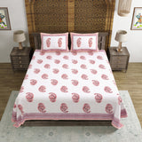 King Size Pure Cotton Hand Block Print Bedsheet (Pink Paisley)