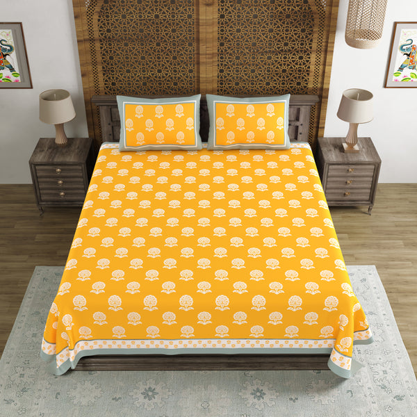 BLOCKS OF INDIA Hand Block Printed Cotton Super King Size Bedsheet(270 x 270)