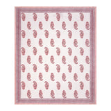 King Size Pure Cotton Hand Block Print Bedsheet (Pink Paisley)
