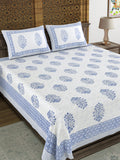 BLOCKS OF INDIA Hand Block Print Cotton King Size Bedsheet (Blue Pot)