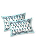 King Size Pure Cotton Hand Block Print Bedsheet (Turq Buta)