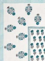 King Size Pure Cotton Hand Block Print Bedsheet (Turq Buta)