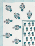 King Size Pure Cotton Hand Block Print Bedsheet (Turq Buta)