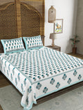 King Size Pure Cotton Hand Block Print Bedsheet (Turq Buta)