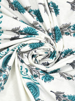 King Size Pure Cotton Hand Block Print Bedsheet (Turq Buta)
