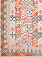 King Size Pure Cotton Hand Block Print Bedsheet (Orange Chokdi - IKAT)