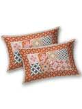 King Size Pure Cotton Hand Block Print Bedsheet (Orange Chokdi - IKAT)