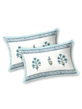 King Size Pure Cotton Hand Block Print Bedsheet (Blue Lily)