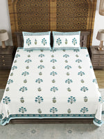 King Size Pure Cotton Hand Block Print Bedsheet (Blue Lily)