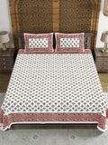 Hand Block Print Cotton King Size Bedsheet (Peach Buti)