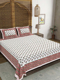 Hand Block Print Cotton King Size Bedsheet (Peach Buti)