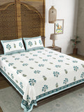 King Size Pure Cotton Hand Block Print Bedsheet (Blue Lily)