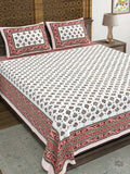 Hand Block Print Cotton King Size Bedsheet (Peach Buti)
