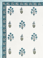 King Size Pure Cotton Hand Block Print Bedsheet (Blue Lily)