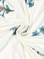 King Size Pure Cotton Hand Block Print Bedsheet (Blue Lily)