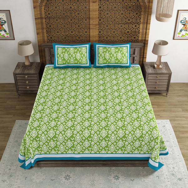 BLOCKS OF INDIA Hand Block Printed Cotton Super King Size Bedsheet(270 x 270)