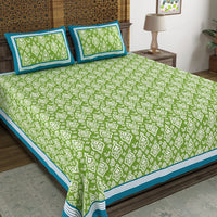 BLOCKS OF INDIA Hand Block Printed Cotton Super King Size Bedsheet(270 x 270)