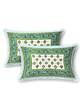 Hand Block Print Cotton King Size Bedsheet (Green Buti)
