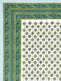 Hand Block Print Cotton King Size Bedsheet (Green Buti)