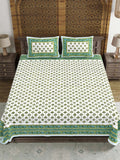 Hand Block Print Cotton King Size Bedsheet (Green Buti)