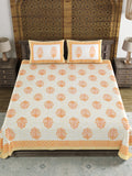 BLOCKS OF INDIA Hand Block Print Cotton King Size Bedsheet (Orange Pot)