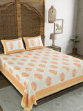 BLOCKS OF INDIA Hand Block Print Cotton King Size Bedsheet (Orange Pot)