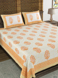 BLOCKS OF INDIA Hand Block Print Cotton King Size Bedsheet (Orange Pot)