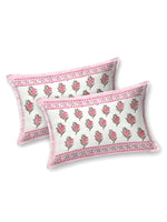 King Size Pure Cotton Hand Block Print Bedsheet (Pink Grey Flower)