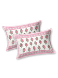 King Size Pure Cotton Hand Block Print Bedsheet (Pink Grey Flower)