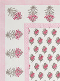 King Size Pure Cotton Hand Block Print Bedsheet (Pink Grey Flower)
