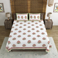 BLOCKS OF INDIA Hand Block Printed Cotton Super King Size Bedsheet(245 X 270 CM) (Color 14)