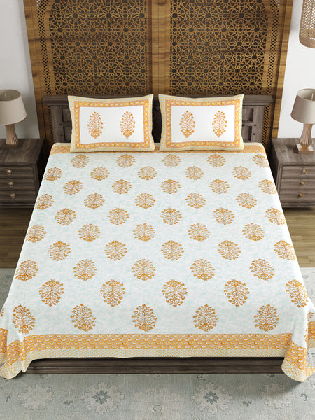 BLOCKS OF INDIA Hand Block Print Cotton King Size Bedsheet (Brown Pot)