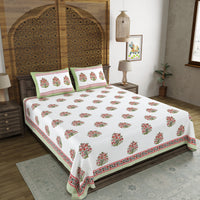 BLOCKS OF INDIA Hand Block Printed Cotton Super King Size Bedsheet(245 X 270 CM) (Color 14)