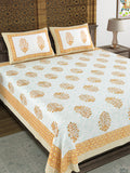 BLOCKS OF INDIA Hand Block Print Cotton King Size Bedsheet (Brown Pot)