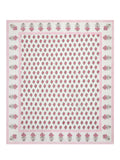 King Size Pure Cotton Hand Block Print Bedsheet (Pink Grey Flower)