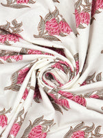 King Size Pure Cotton Hand Block Print Bedsheet (Pink Grey Flower)
