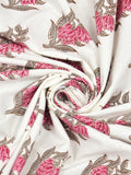 King Size Pure Cotton Hand Block Print Bedsheet (Pink Grey Flower)