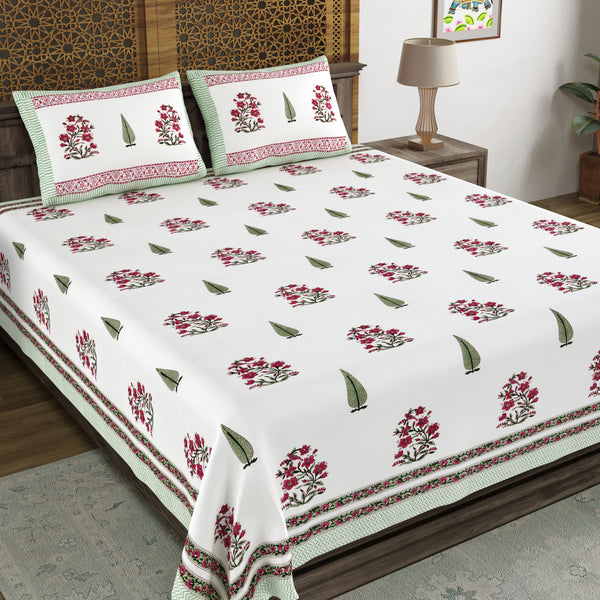 BLOCKS OF INDIA Hand Block Printed Cotton Super King Size Bedsheet(245 X 270 CM) (Color 15)