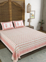 BLOCKS OF INDIA Hand Block Print Cotton King Size Bedsheet (Maroon Leaf)