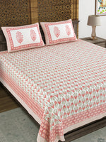 BLOCKS OF INDIA Hand Block Print Cotton King Size Bedsheet (Maroon Leaf)