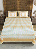BLOCKS OF INDIA Hand Block Print Cotton King Size Bedsheet (Brown Leaf)