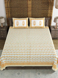 BLOCKS OF INDIA Hand Block Print Cotton King Size Bedsheet (Brown Leaf)