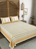 BLOCKS OF INDIA Hand Block Print Cotton King Size Bedsheet (Brown Leaf)