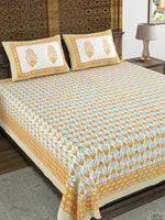 BLOCKS OF INDIA Hand Block Print Cotton King Size Bedsheet (Brown Leaf)