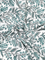 King Size Pure Cotton Hand Block Print Bedsheet (Green Bel)