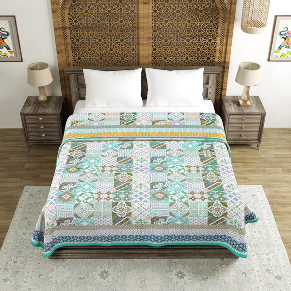 BLOCKS OF INDIA Hand Block Printed 100% Cotton Dohar King Size Reversible (Blue Chokdi)