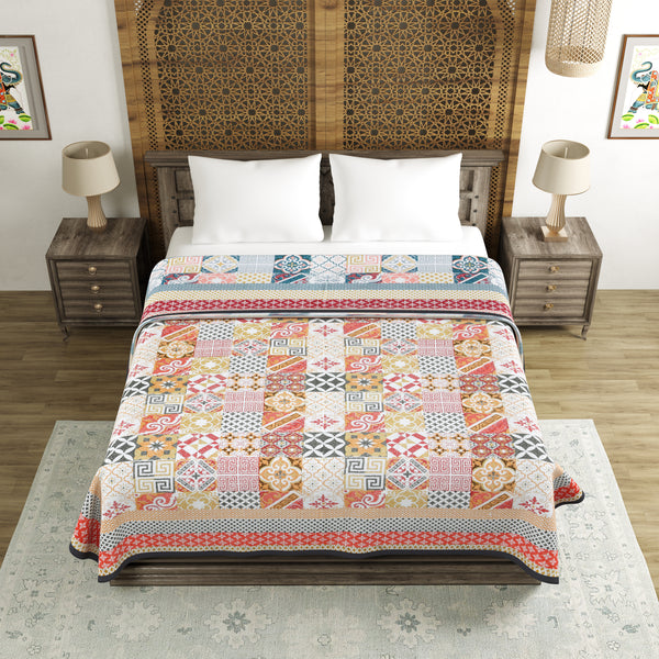 BLOCKS OF INDIA Hand Block Printed 100% Cotton Dohar King Size Reversible (Orange Chokdi)