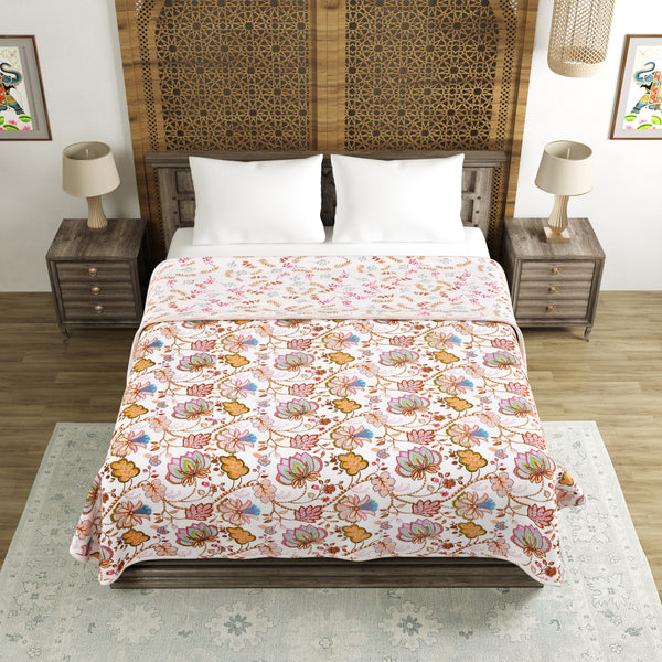 BLOCKS OF INDIA Polycotton Double Dohar /Blanket for Summer (BROWN FLOWER DULL COTTON)